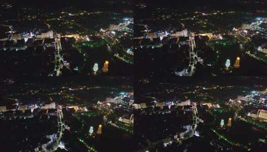 广西桂林城市夜景灯光交通车辆航拍高清在线视频素材下载