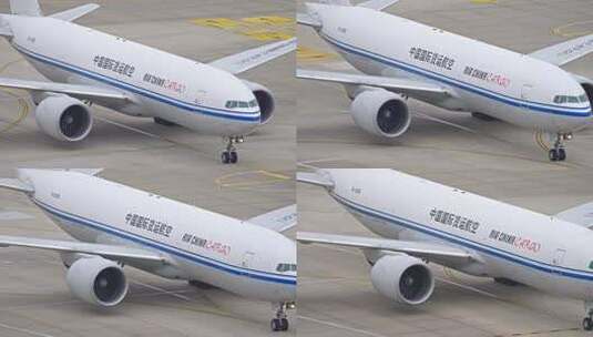 中国国际货运飞机在浦东机场跑道滑行高清在线视频素材下载