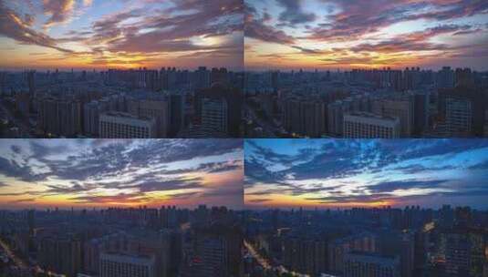 武汉城市日落晚霞火烧云演变延时高清在线视频素材下载