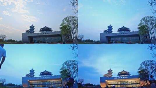 中国扬州大运河博物馆白天夜景延时高清在线视频素材下载