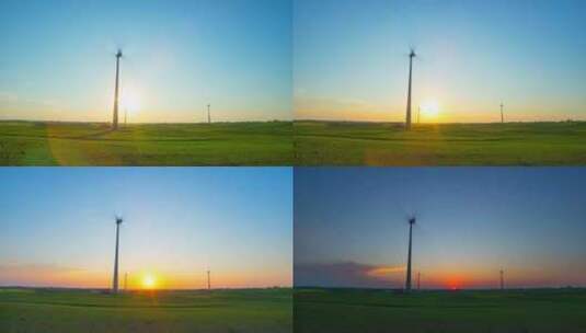 野外和日落中的风力涡轮机高清在线视频素材下载