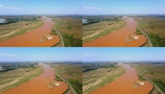 蜿蜒黄河航拍-黄河平原湿地河滩河道高清在线视频素材下载