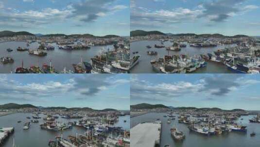 海边港口渔船航拍码头船舶渔港海岸停靠船只高清在线视频素材下载