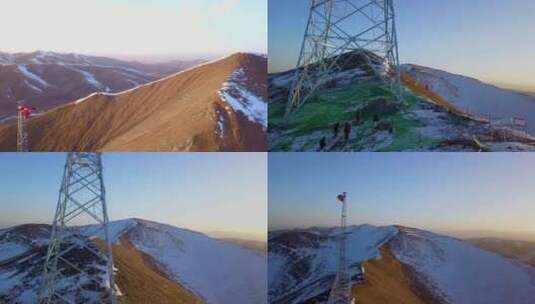 4K西藏5200雪山顶夕阳铁塔01高清在线视频素材下载