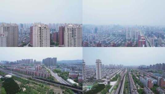 淮南铁路原煤火车航拍城市风光高清在线视频素材下载