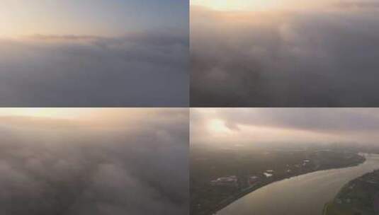 4K航拍广西南宁天空之晨雾高清在线视频素材下载