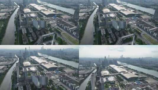 中国广东省广州市海珠区琶洲会展中心建筑群高清在线视频素材下载