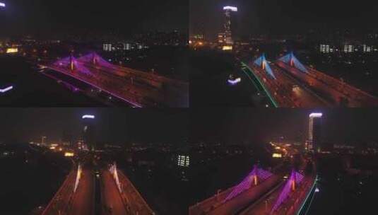 原创拍摄德清县城市街道车流夜景航拍大景高清在线视频素材下载