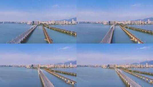 山水城市九江八里湖大桥黄昏航拍延时高清在线视频素材下载