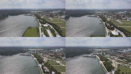 空中城市公园湖高清在线视频素材下载