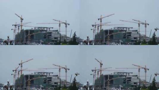 城市建设建筑工地塔吊延时高清在线视频素材下载
