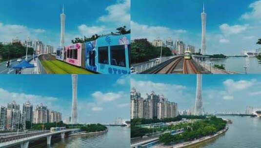 猎德大桥 珠江 广州 大桥 汽车 广州电轨车高清在线视频素材下载