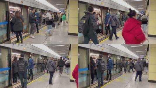 地铁人流站台挤着上车旅客上下班高峰期2高清在线视频素材下载