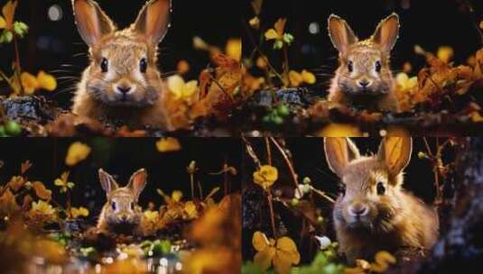 兔子宠物野兔野生动物可爱特写长耳朵草丛高清在线视频素材下载