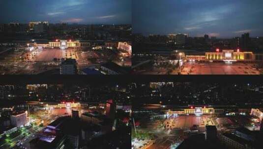 合集许昌火车站夜景航拍高清在线视频素材下载