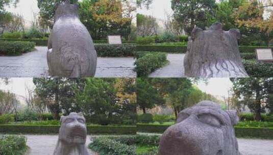 南京明孝陵景区石象獬豸雕塑高清在线视频素材下载