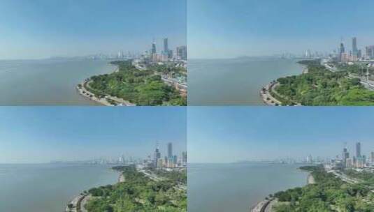 深圳海岸线航拍深圳湾公园红树林滨海大道高清在线视频素材下载