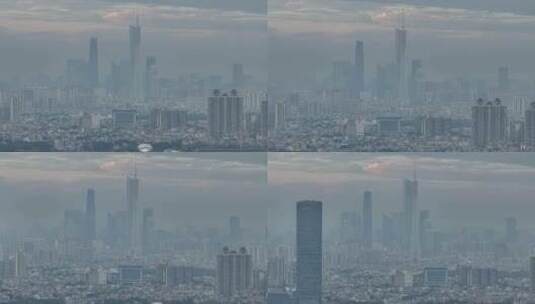 长焦下的广州之窗商务港及珠江新城地标航拍高清在线视频素材下载