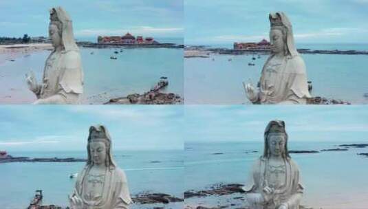 泉州黄金海岸海上观音、海中的寺庙洛迦寺高清在线视频素材下载
