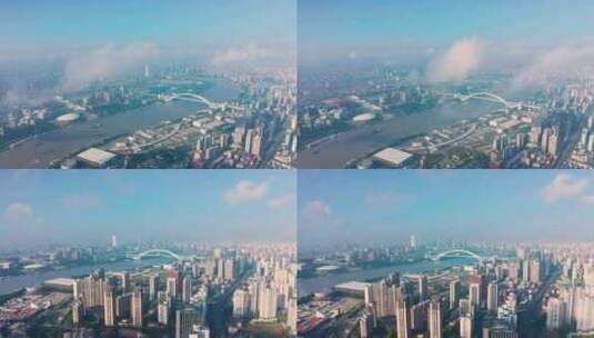 上海 黄埔 清晨 卢浦大桥  上海高架桥高清在线视频素材下载