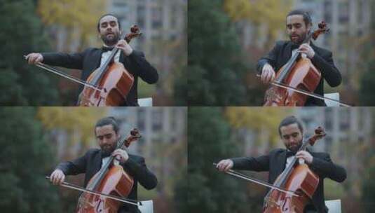 外国男子拉大提琴高清在线视频素材下载