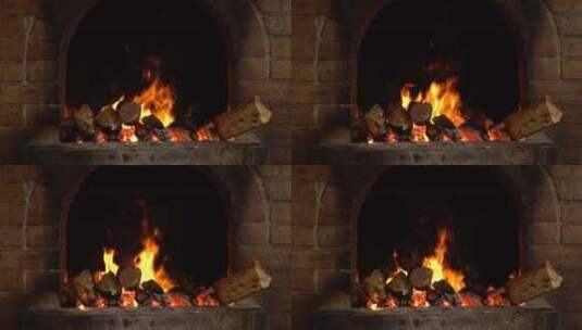 烤鸭炉里的木柴与火焰高清在线视频素材下载