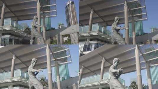 香港星光大道李小龙雕塑高清在线视频素材下载