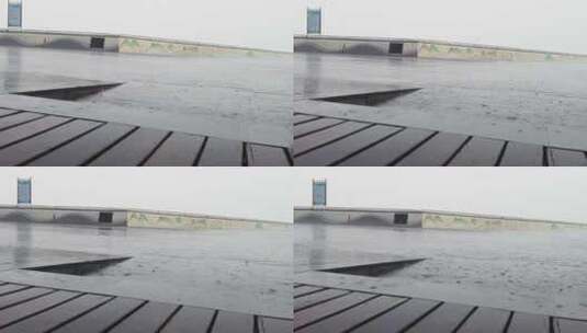 傍晚杭州钱塘江下暴雨空镜头高清在线视频素材下载