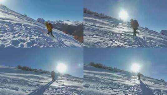 实拍登雪山画面高清在线视频素材下载