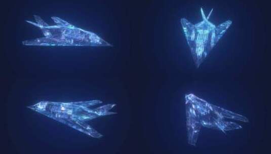 蓝色高科技战斗机全息投影飞机模型动画高清在线视频素材下载