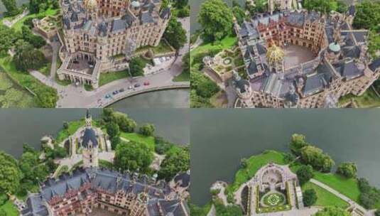 德国施韦林城堡的鸟瞰图高清在线视频素材下载