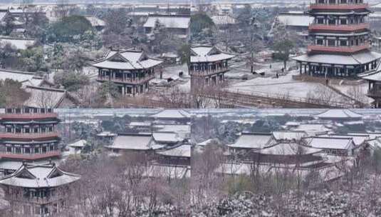 航拍瘦西湖景区园林大明寺观音山宋夹城雪景高清在线视频素材下载