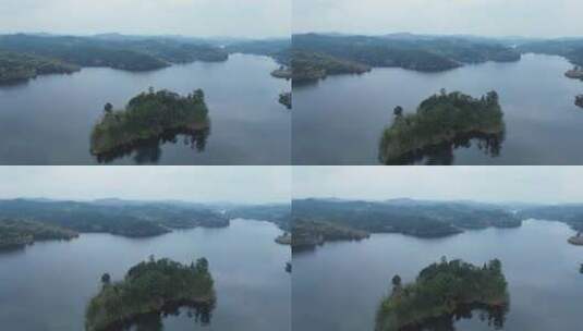 广安岳池白云湖小岛倒映蓝天航拍风光高清在线视频素材下载