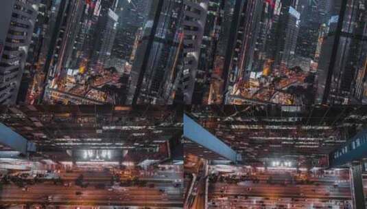 航拍香港城市夜景摩天大厦俯拍道路交通高清在线视频素材下载