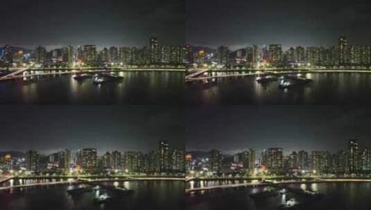 珠海夜景航拍海滨城市情侣中路夜晚建筑风光高清在线视频素材下载