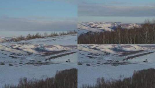 快速越过树林航拍山峰雪景高清在线视频素材下载