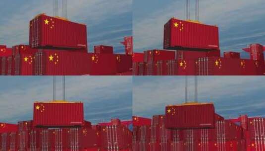 中国出口集装箱货物起重机装载高清在线视频素材下载