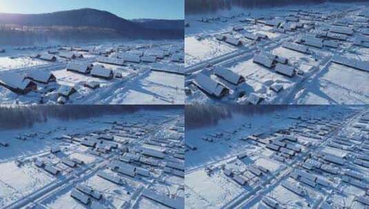 【4k30帧】新疆阿勒泰冬季禾木村雪景无人机高清在线视频素材下载