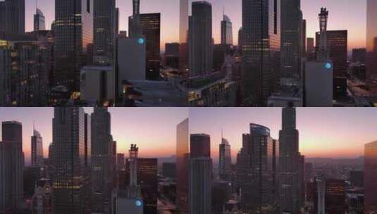 城市航拍加州洛杉矶市中心摩天大楼灯光夜景高清在线视频素材下载