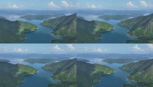 航拍湖南省资兴市东江湖风景区湖光山色景观高清在线视频素材下载