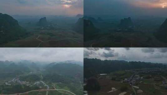 桂林自然风光航拍延时摄影日落美丽乡村高清在线视频素材下载