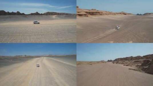 戈壁荒漠的越野车大气航拍高清在线视频素材下载