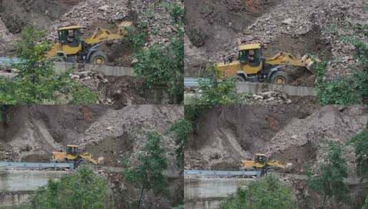 雨季泥水流塌方路段工程车抢修高清在线视频素材下载