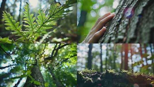 森林清晨树林阳光大自然生态植物树叶风景风高清在线视频素材下载