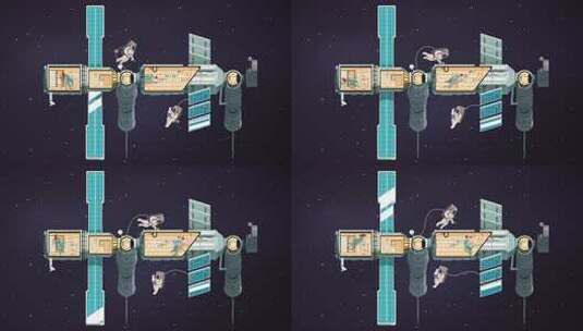 外层空间国际空间站-宇航员工作-卡通动画高清在线视频素材下载