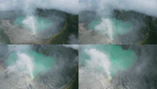 航拍印尼爪哇岛云雾缭绕的卡瓦伊真火山全景高清在线视频素材下载