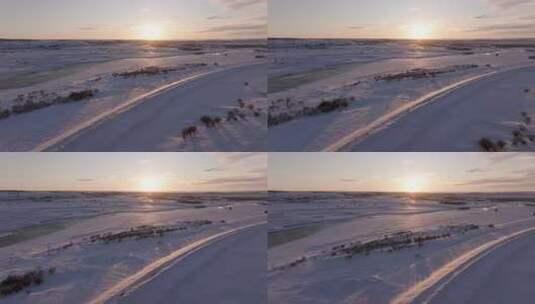 雪原夕阳风光全景高清在线视频素材下载