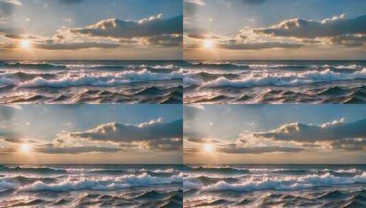 海上日落海浪景观高清在线视频素材下载