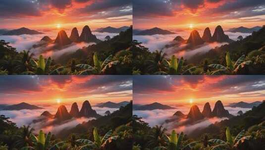 海南五指山热带雨林国家森林公园日出云海高清在线视频素材下载