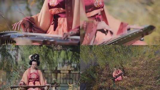 古装女子弹奏古琴 古风 传统文化 古代高清在线视频素材下载